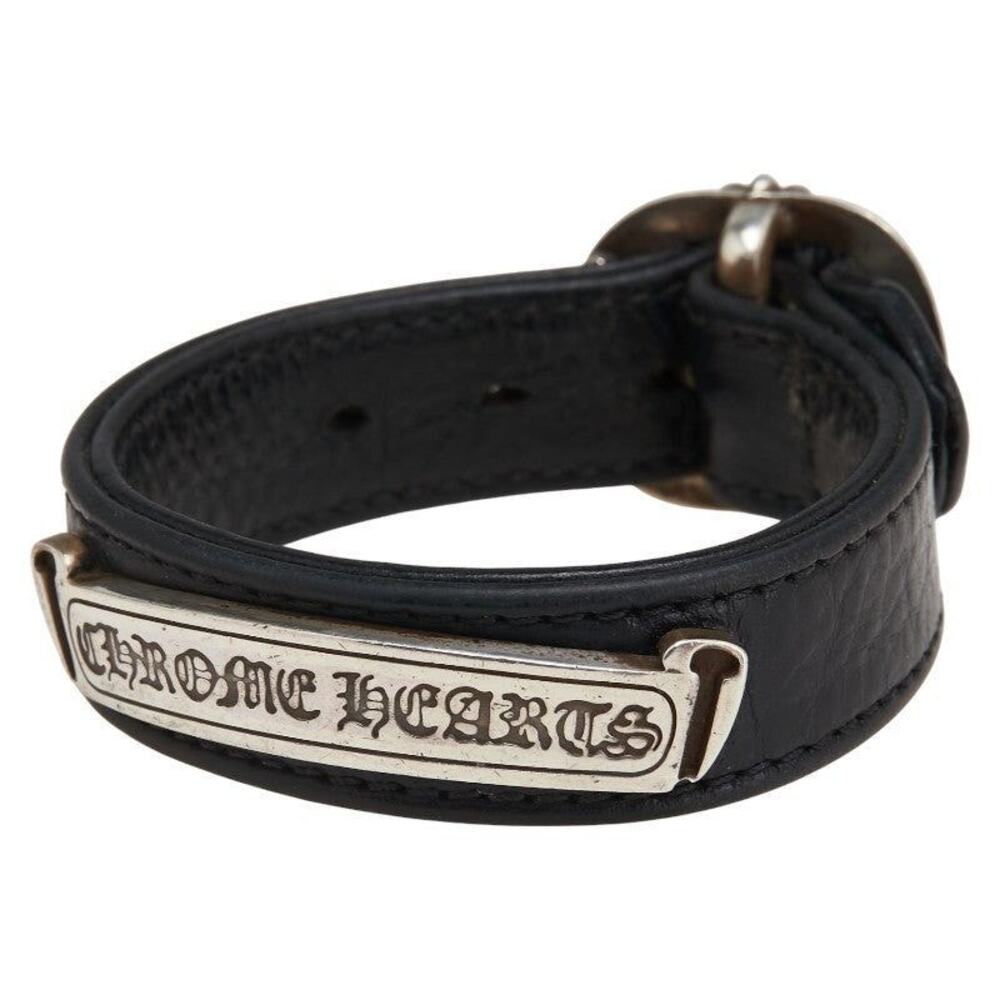 Chrome Hearts Scroll Label Gunslinger Leather Bracelet Black